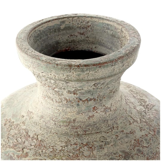 Brown Ceramic Vase with Green Accents